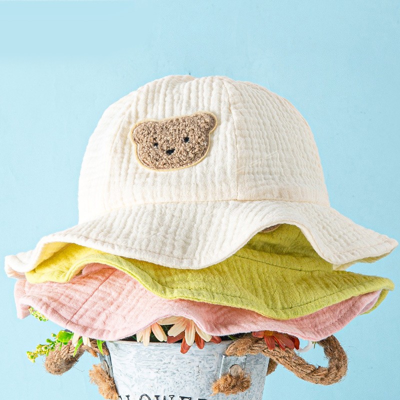 Korean Bear Baby Bucket Hat Solid Color Cartoon Fisherman Cap for Toddler Boy Girl Summer Thin Kids Panama Sun Caps