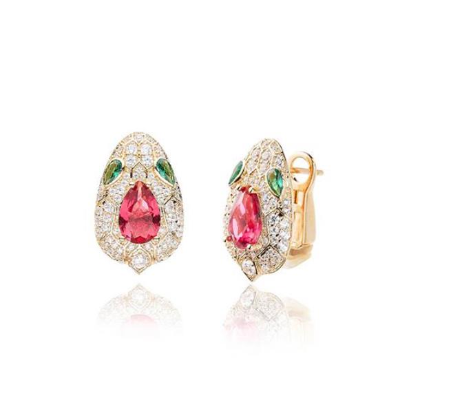 Designer earrings set with Czech zircon diamond Ruby sapphire green eyes snake Snake ear clip accessories