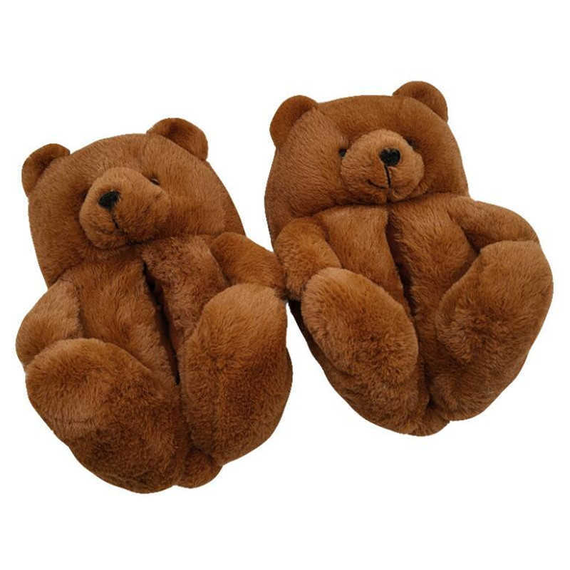 Winter Plush Teddy Bear Home Slippers Women's One Size Cute Furry Sliders Warm Sneakers Ladies Fake Fur House Floor Slippers L230704