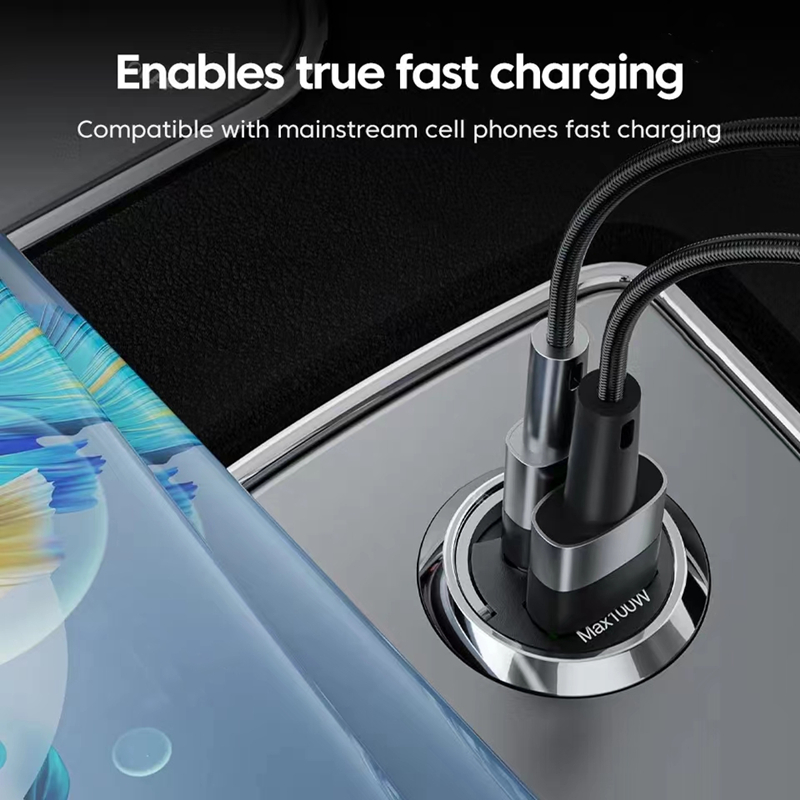 100W Auto-USB-Ladegerät Super Charge QC3.0 USB Typ C Zigarettenanzünder-Adapter Versteckter Zugring-Telefonladegerät für IPhone Huawei Samsung