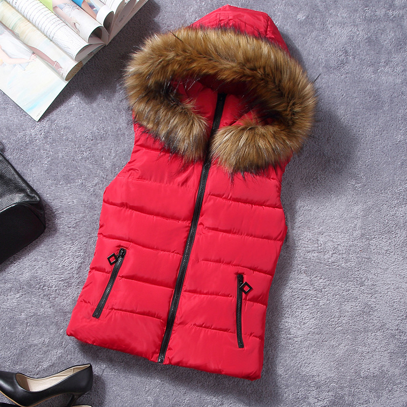 Lu Kobiet Kobiet Autumn Winter Jacket Vest z kapturem futrzany kołnierzyka