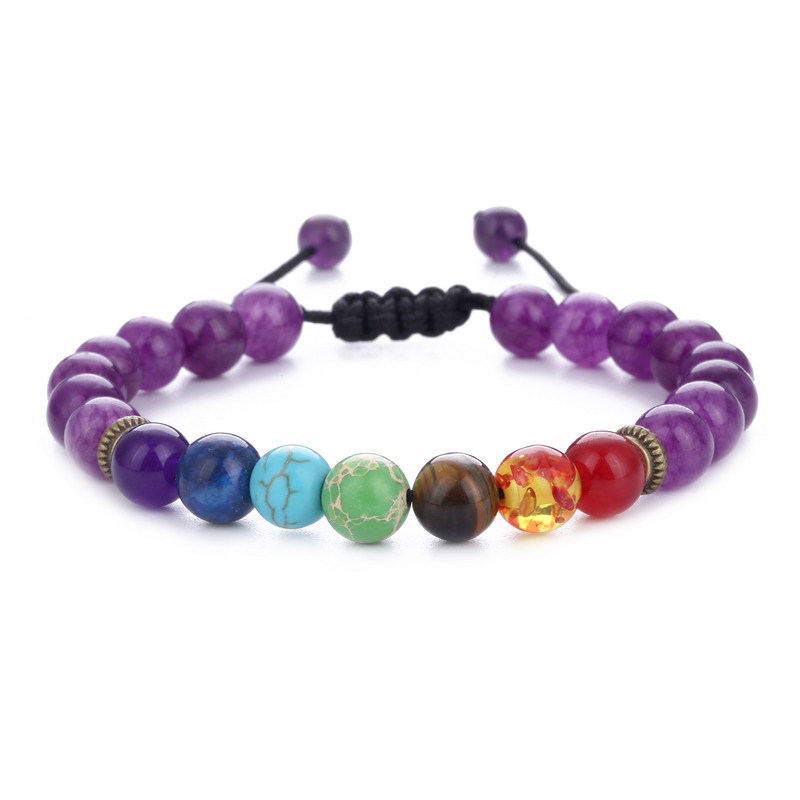 Pulseira de contas de pedras preciosas Lava Tiger Eye 7 Chakra Pulseira para homens e mulheres Meditação Handamde Jóias ajustáveis