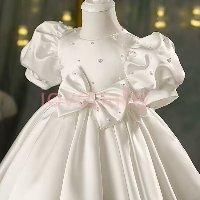 Robes pour enfants, mariages de femmes, premier anniversaire de la demoiselle d'honneur, performance au piano, séance photo, petite robe, jupe moelleuse, blanc.