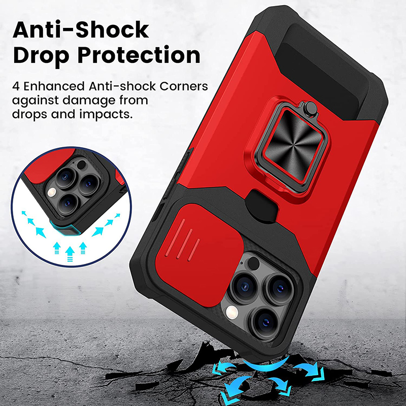 Capa de câmera deslizante para iphone 15 pro max 14 plus 13 12 11 promax suporte de slot de cartão magnético kickstand armadura capa de telefone shell