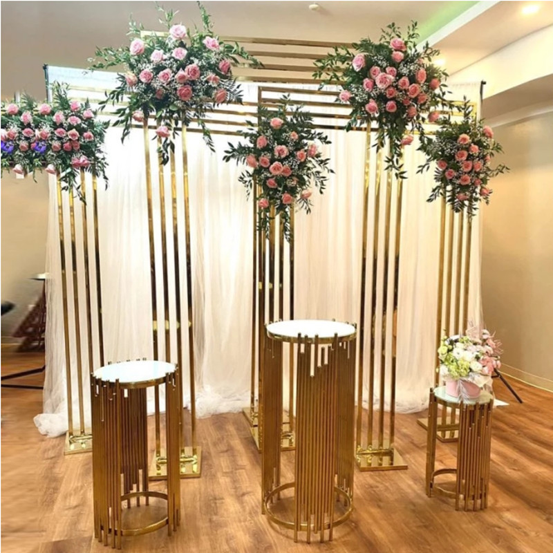 Moda Decoração de Casamento Arco Geometria Prateleira de Ferro Forjado Dourado Suporte de Flores para Evento de Festa Layout de Cenário