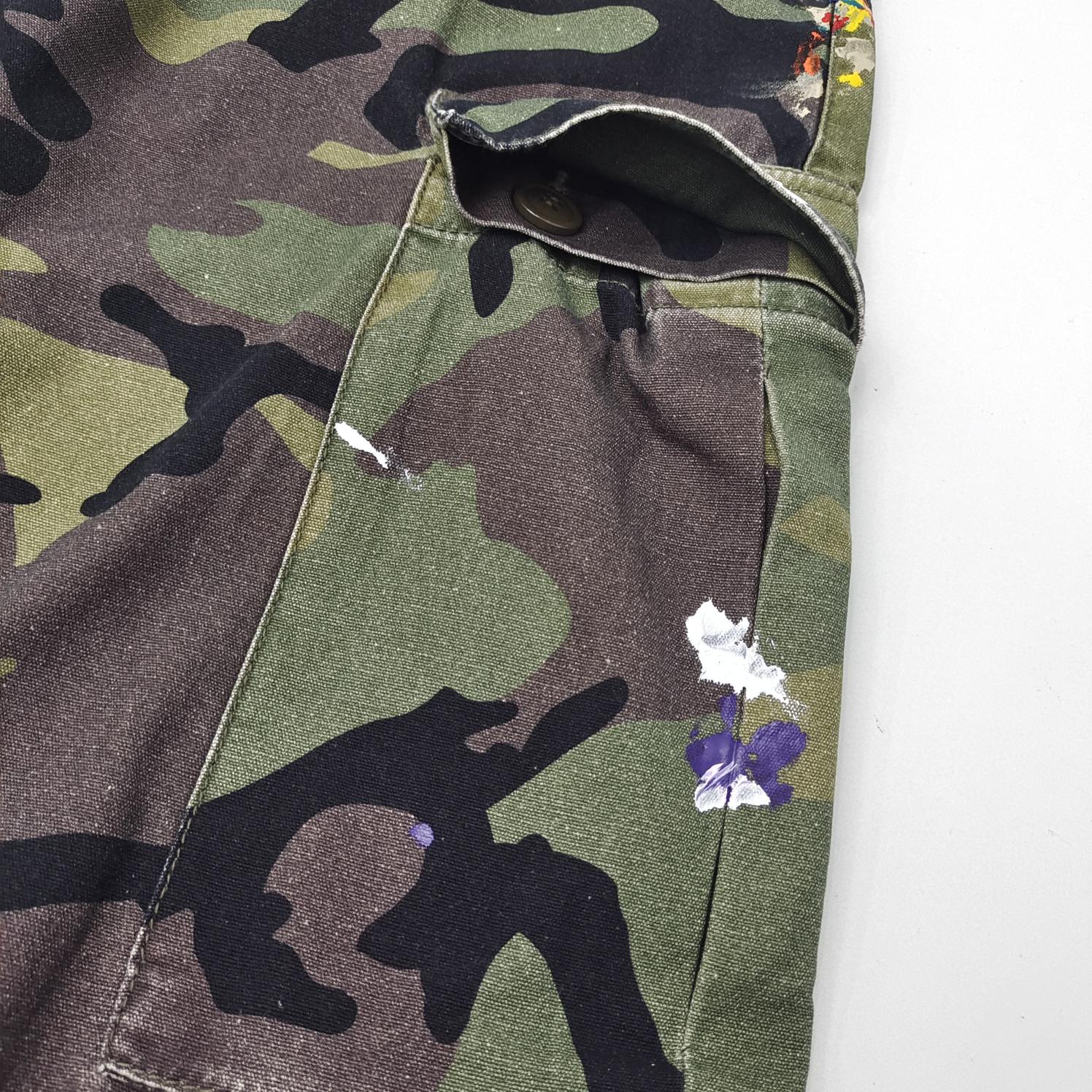 Spring Summer Men's Wash Pants Graffiti Stitching Camouflage Women's Trousers