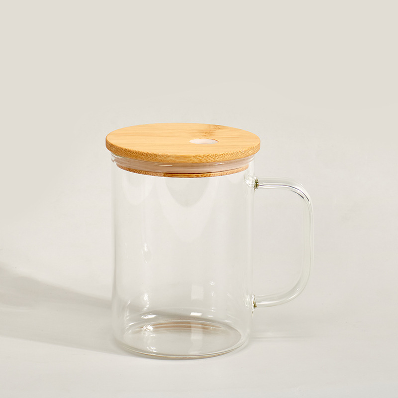 Taza de cerveza de vidrio de 17 oz con sublimación de almacén de EE. UU. Con tapas de bambú Botella de vaso de café con mango y pajita Taza de jugo de bebida de verano Z11