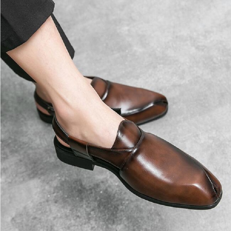 Nieuwe bruine heren zomersandalen, zwarte gesp, kledingschoenen voor heren met zakelijke formele schoenen heren 1AA19