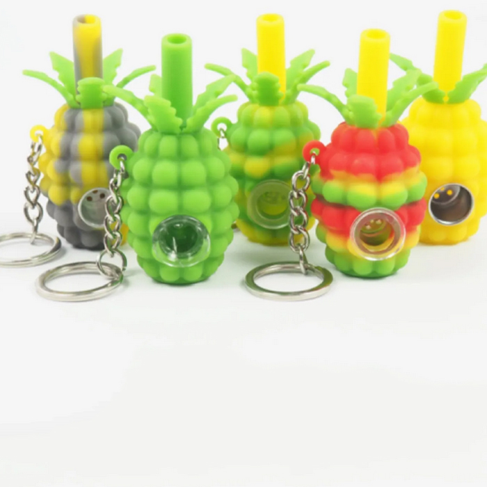 Nieuwe Ananas Sleutelhanger Siliconen Handpijpen Tabak Kleurrijke Leuke waterpijp met verwijderbare glazen kom Droge Kruid Rookpijp Groothandel