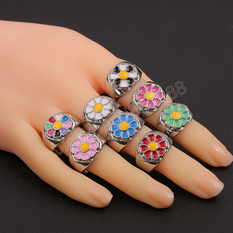 Y2K Fashion Sun Flower Finger Rings Bohemian Neon Open Cuff Pierścień dla kobiet w przyjęciu weselnym biżuteria Accessori