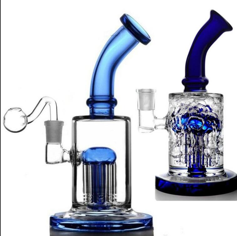 Klein Recycler Oil Rigs Glass Water Bongs Hookahs rökrör Huvudt glas dab bong med 14 mm banger