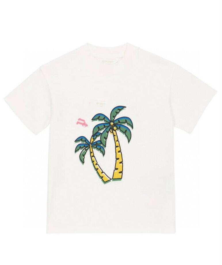 Cute Boys Girls Brand T-shirts Cotton Kids Short Sleeve T-shirt Coconut Tree Vacation Style Letters Printed Children Shirt Tops Tees