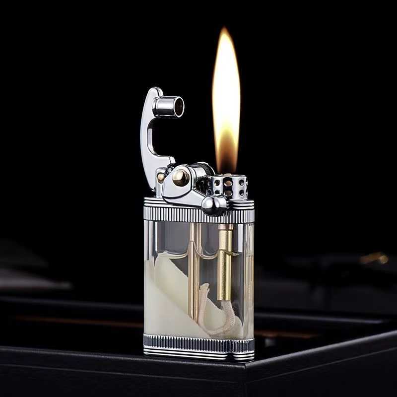 ZORRO métal Vintage meule briquet lumineux sables mouvants bascule kérosène réservoir de carburant Transparent cadeau créatif LW2N