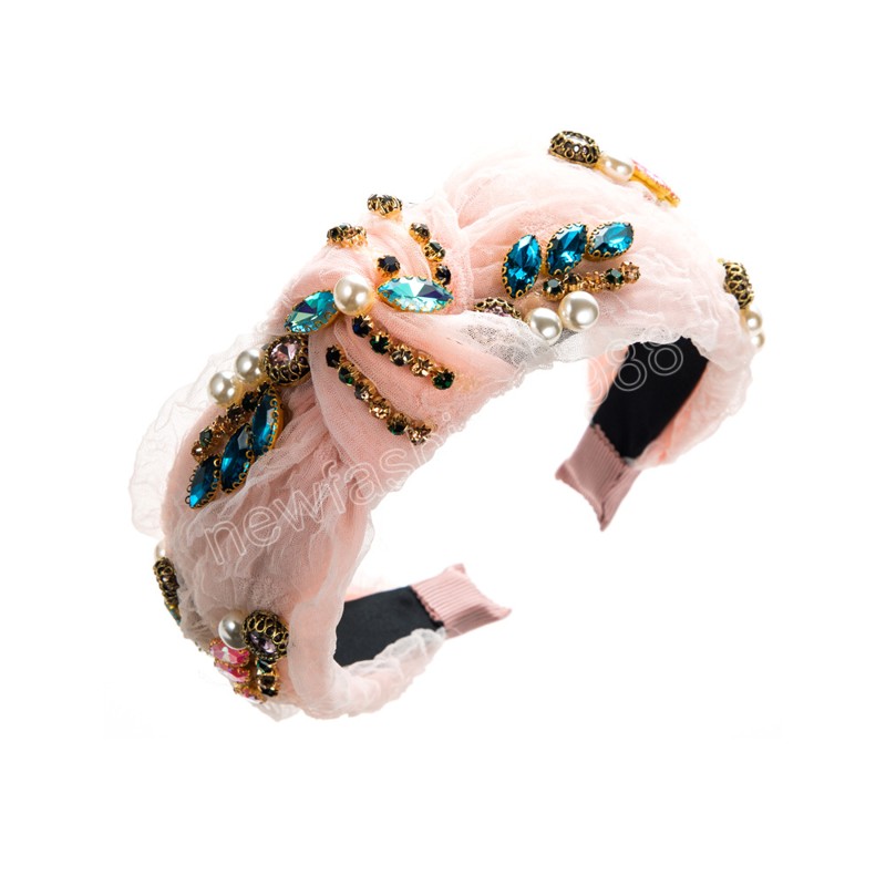 Luxus Strass Perle Mesh Stirnbänder Mode Haar Zubehör frauen Trend Party Haarband Breitkrempige Haar Hoop