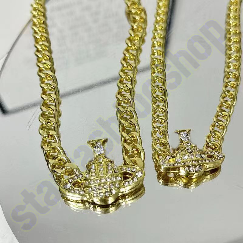 vivi Saturn full diamond Saturn magnetic necklace Europe and the United States thick chain Cuban chain personality punk collarbone chain necklace