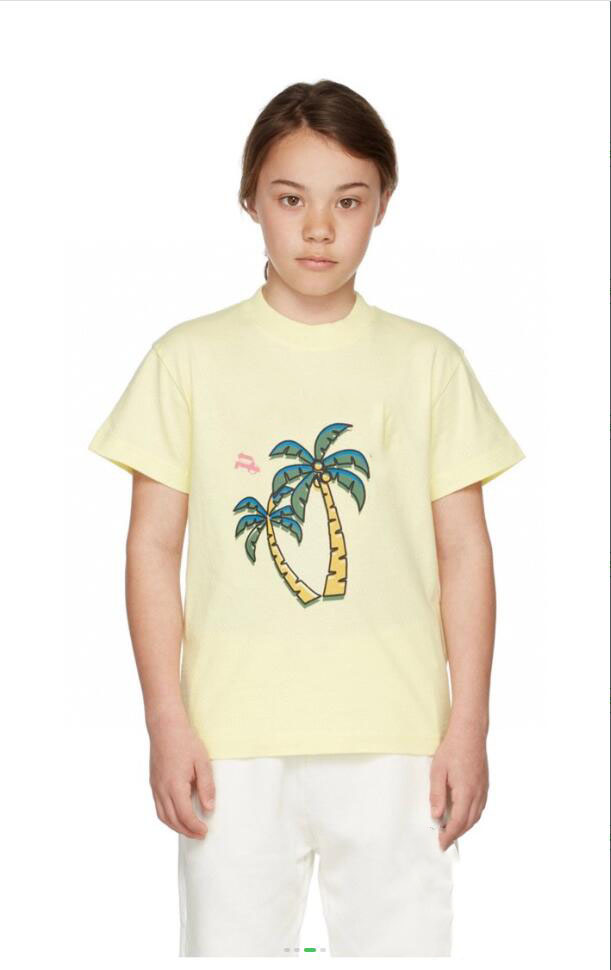 Cute Boys Girls Brand T-shirts Cotton Kids Short Sleeve T-shirt Coconut Tree Vacation Style Letters Printed Children Shirt Tops Tees