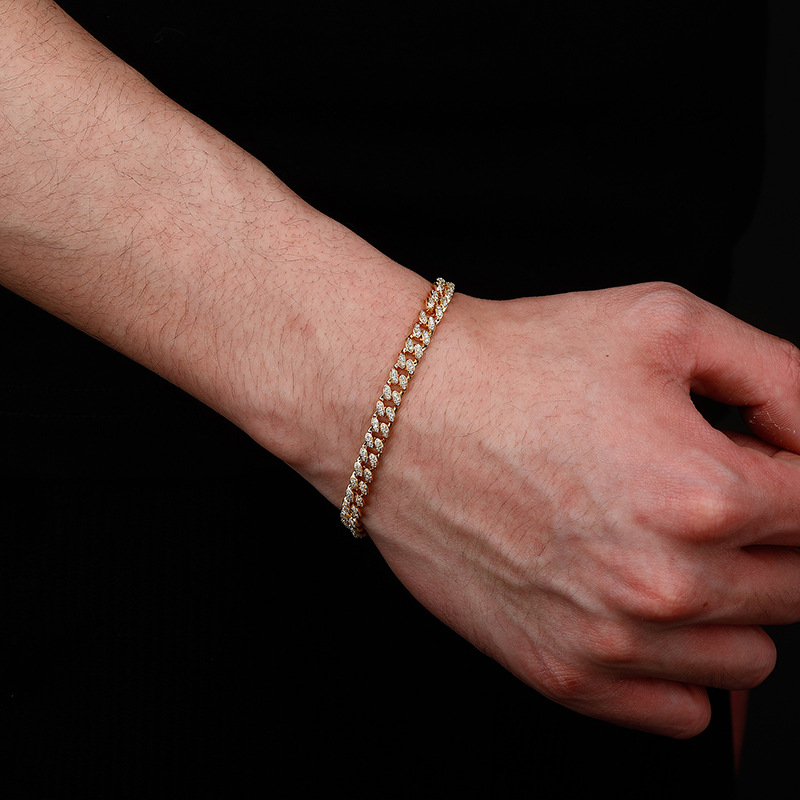 5 мм 18-каратное золото Кубинская цепочка для мужчин Desinger Южноамериканский Aaa Кубический бриллиант Мужские браслеты Браслеты Модные серебряные цепочки Хип-хоп Рок Ювелирные изделия Подарок 0rbx