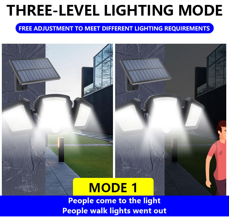 3 رؤوس 216 معلما شمسي الجدار الشمسي مصباح مستشعر ضوء الفيضان مضاد للماء 3 أوضاع الإضاءة لمصباح أمان الحديقة في الهواء الطلق