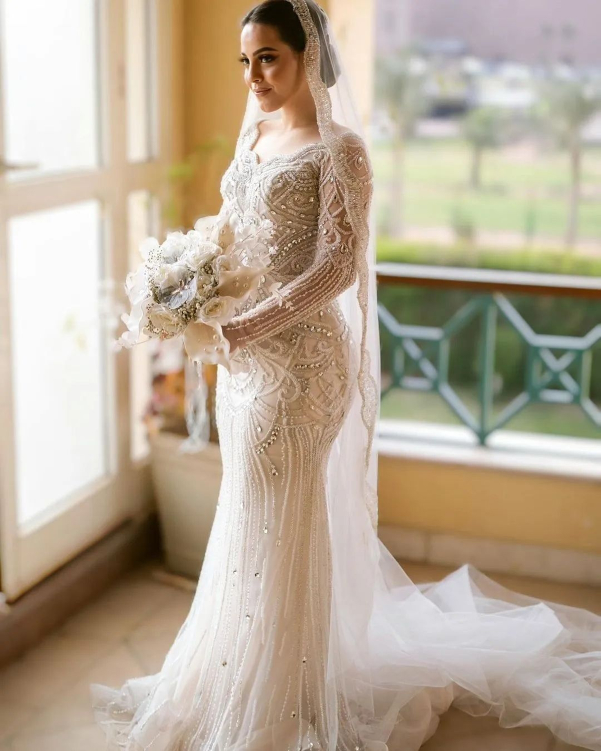 Luxury Beading Wedding Mermaid Dresses Vintage Full Sleeve Bridal Gowns Illusion Crystal Party Dress Vestido De Novia