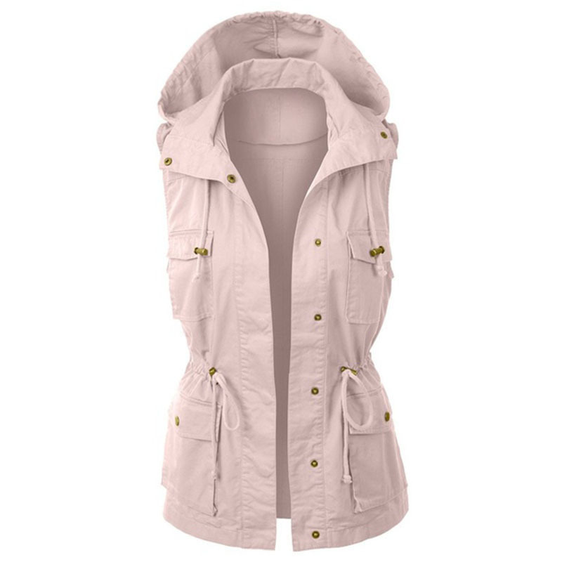 lu Women Winter Vest Womens Lightweight Sleeveless Military Drawstring Jacket Hooded Vest Women Winter Warm Casual Sleeveless Coat