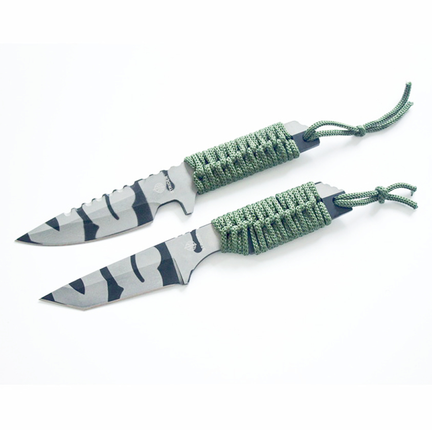 Promozione C7148 Coltello dritto da sopravvivenza all'aperto 440C Lama con motivo mimetico Full Tang Manico Parcord Coltelli a lama fissa con fodero in nylon