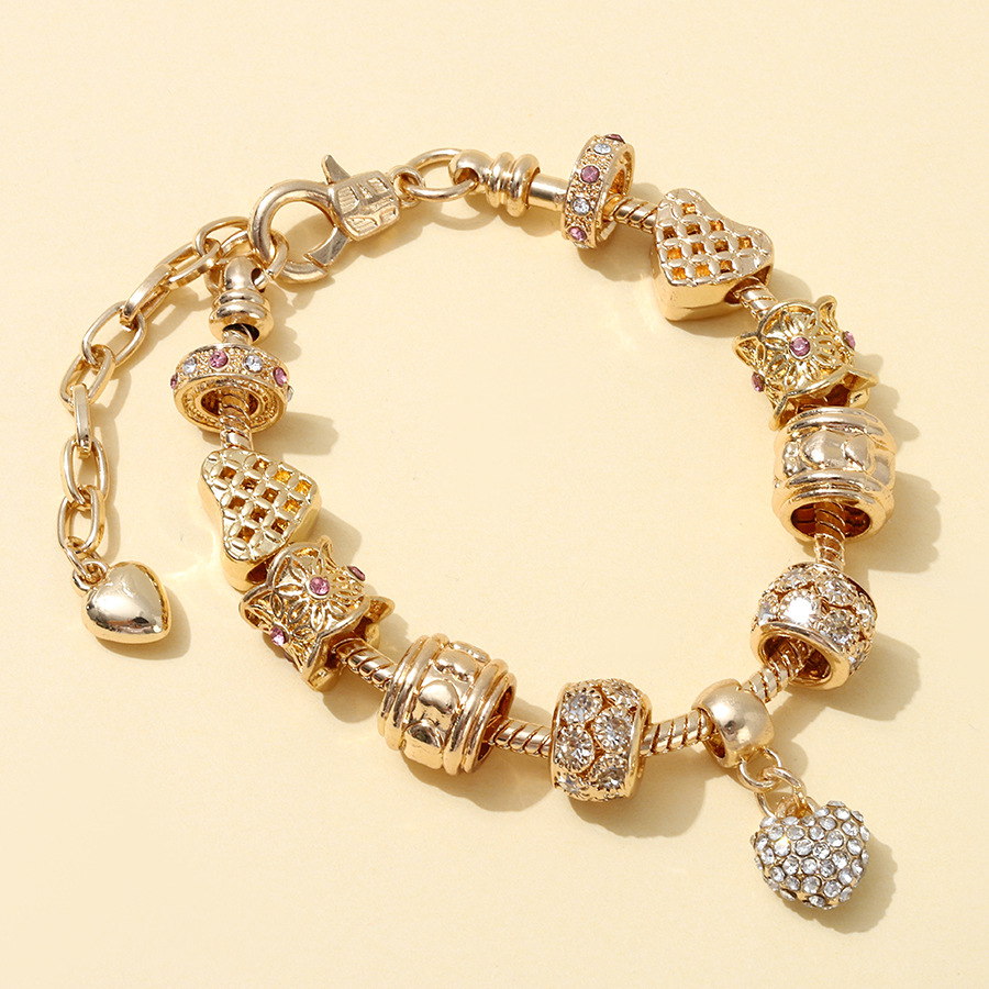 2023 nouvelle mode charme platine bricolage perlé plein or coeur pendentif dame bracelet avec boîte d'origine pour les femmes