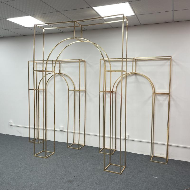 Arco de casamento de ouro brilhante Suporte de exibição de flor artificial Palco de festa Corredor de boas-vindas Porta Cenários Rack de balões de aniversário