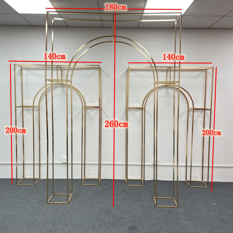 Arco de casamento de ouro brilhante Suporte de exibição de flor artificial Palco de festa Corredor de boas-vindas Porta Cenários Rack de balões de aniversário