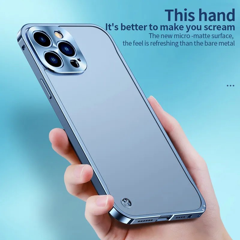 Luxuriöse Designer-Metallrahmen-Linsenschutzkappe, Aluminium-Handyhülle für iPhone 15, 11, 14, 13, 12 Pro Max plus 14Pro Mini, 13 Mini, 12 Mini, matte, durchscheinende Abdeckung