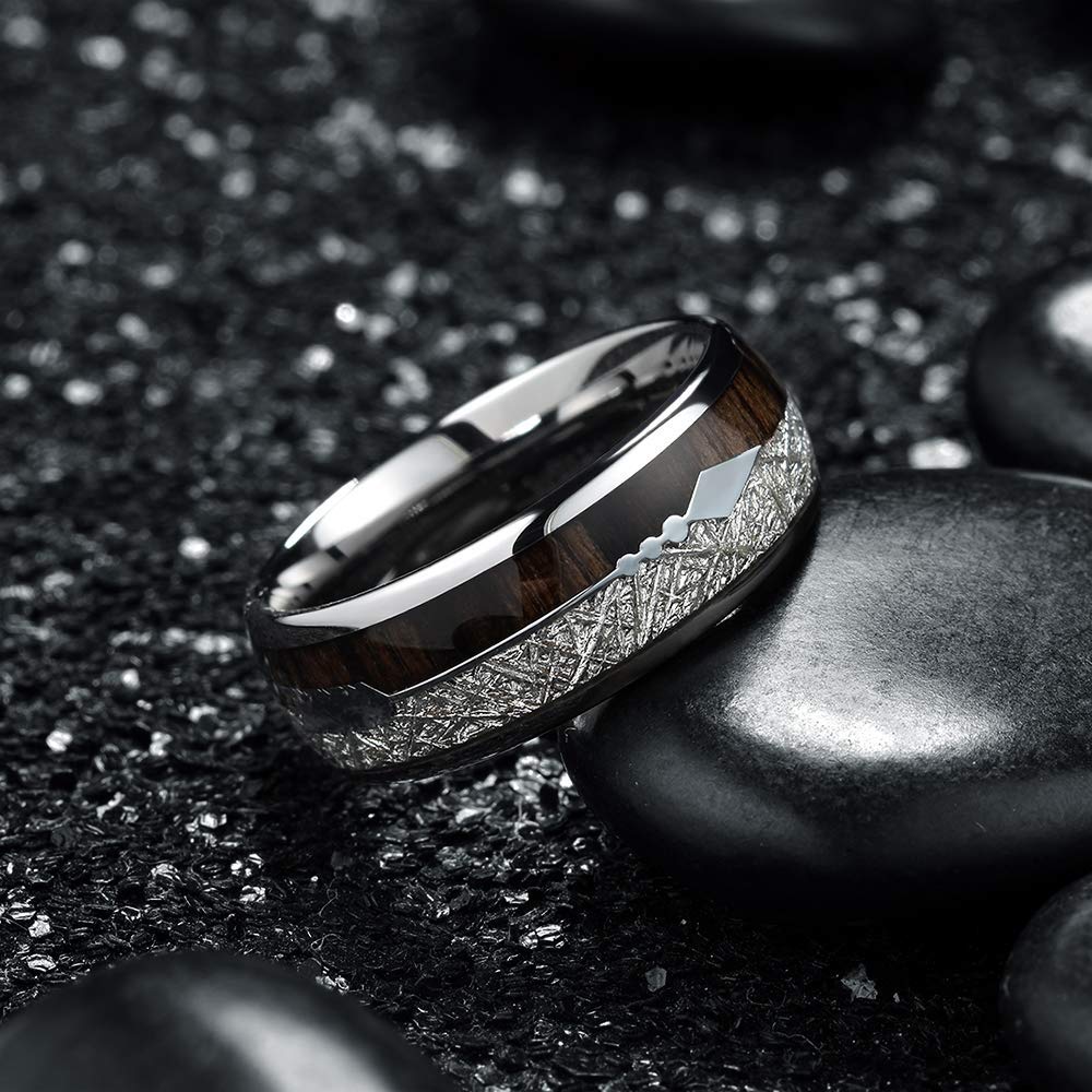 Mode 8mm Männer Wolfram Hochzeit Edelstahl Ringe Inlay Holz Pfeil Ring männer Hochzeit Band Schmuck