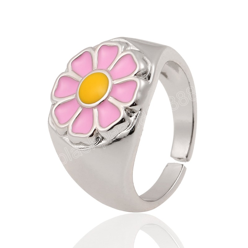 Y2K Fashion Sun Flower Finger Rings Bohemian Neon Open Cuff Pierścień dla kobiet w przyjęciu weselnym biżuteria Accessori