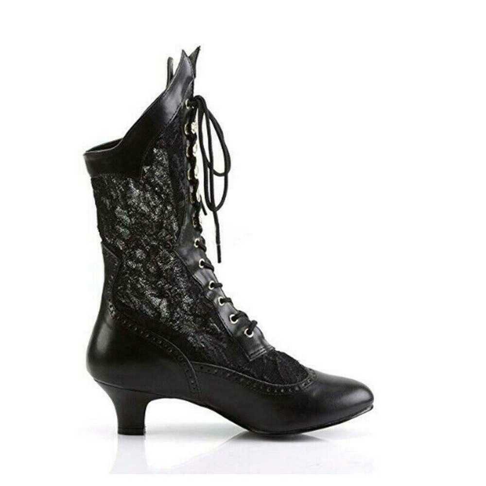 US4-11 Women Victorian Pointed Toe Mid-Calf Boots Leather Lace Hollow Out Punk Lace Up Strange High Heel Shoes Plus SizeMA1 L230704