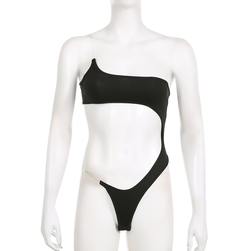 maillots de bain haut de bikini hawaïen canicule découpe asymétrique licou body plage épicée une pièce noir couleur unie pool party transparent combinaison intégrée