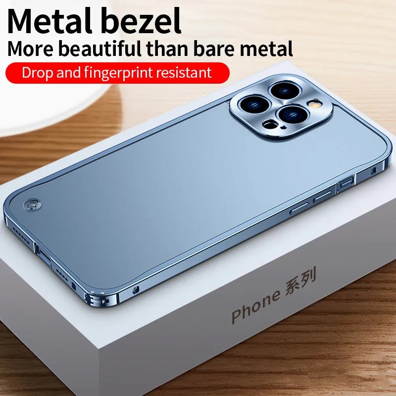 Luxuriöse Designer-Metallrahmen-Linsenschutzkappe, Aluminium-Handyhülle für iPhone 15, 11, 14, 13, 12 Pro Max plus 14Pro Mini, 13 Mini, 12 Mini, matte, durchscheinende Abdeckung