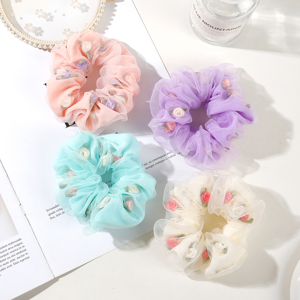 Şifon Çiçek Scrunchies, Saç Kravatları Kadınlar için Kilitler, Kadın Saçları İçin Renkli Scrunchies