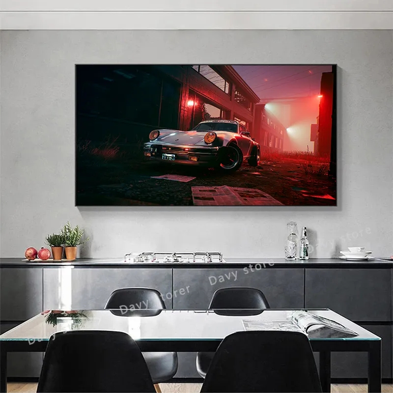 Cyberpunk Porsche Comics Cool Car Canvas Måla superbilar Affischer Väggkonsttryck Bilder för vardagsrum Boy's Room Home Decor W06