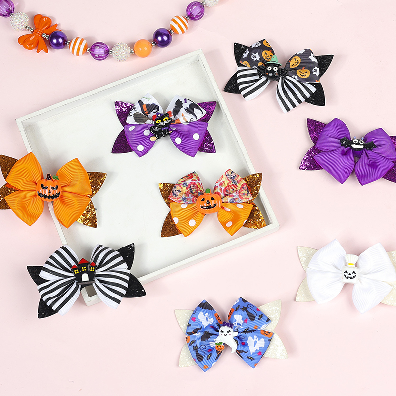 Halloween Hairpin Cartoon Bow Hair Clips Ragazze BB Clip Tinta unita Moda Accessorio capelli Regalo