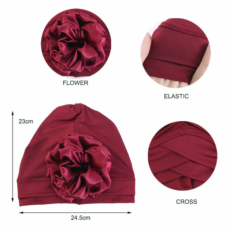 Indien Satin fleur Turban femmes musulman intérieur Hijab plissé chapeau chimio Cancer casquette foulard Stretch perte de cheveux bonnets Bonnet nouveau