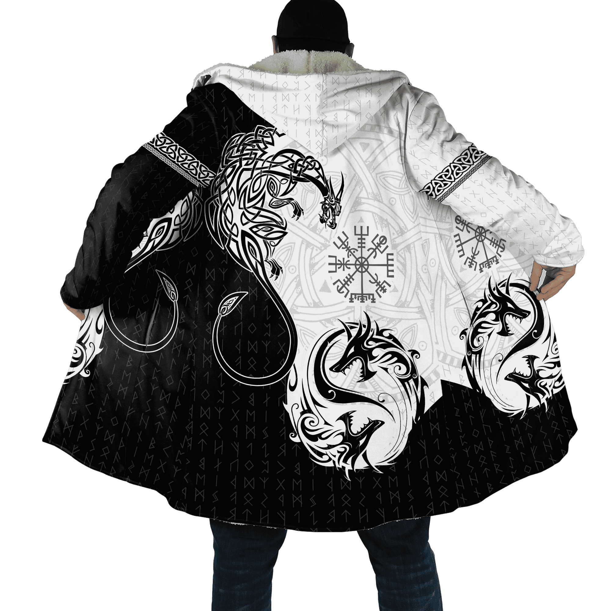 Heren Wol Blends PLstar Cosmos Dragon en Odin Raven Tattoo 3D Geprinte Heren Fleece Hooded Mantel Unisex Casual Dikke Warme Cape jas PF88 HKD230718