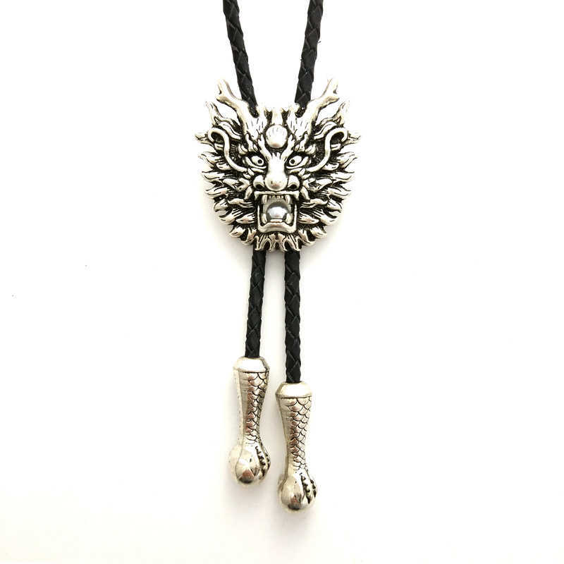 Bolo Ties Vintage Antique Silver Asian Dragon Head Rodeo Bolo krawat dla mężczyzn nowatorski krawat Western Cowboy Akcesoria ślubne prezenty HKD230719