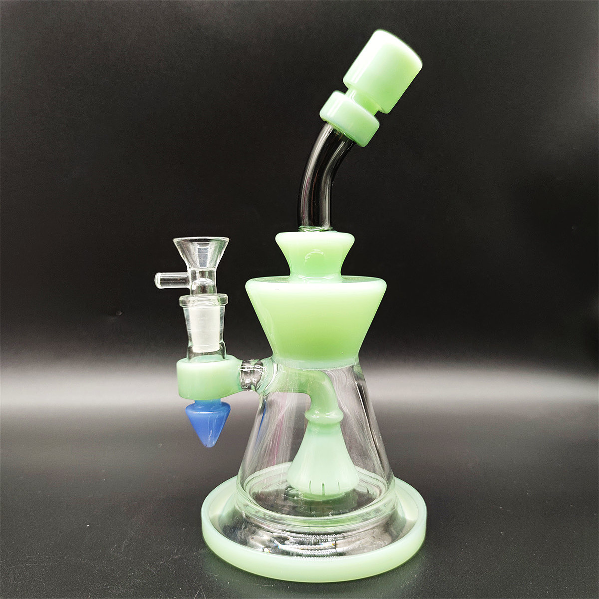 9" Heady Bong Glass Water Pipe Bong Turbine Percolator Cream Green Gem Style with Vivid Wig Wag Bowl Cyclone Bongs With Round 14mm Regular Bowl plus perc