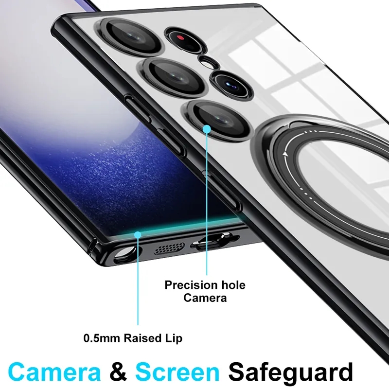 Designer bag Transparent Magnet Case For Samsung Galaxy S23 S22 Ultra Plus A52 A52S A54 A14 A34 5G For Wireless Charge Camera Lens Holder Cover