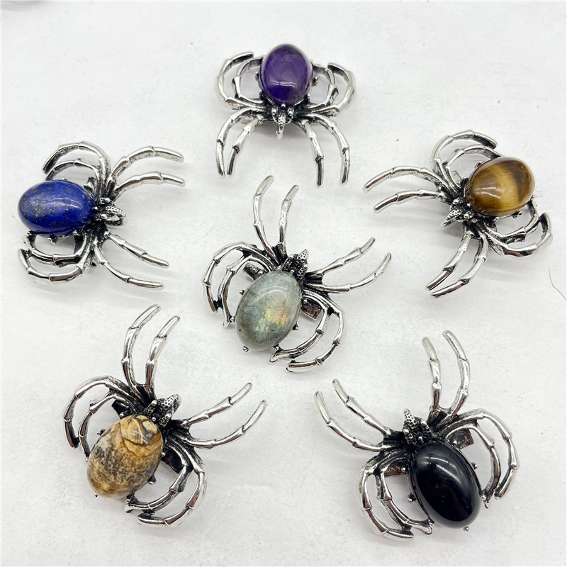 Natuurlijke Rozenkwarts Steen Spider Vorm Hanger Dual Gebruik Insect Broche voor Sieraden Maken Gratis Verzending