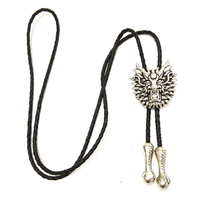 Bolo Ties Vintage Antique Silver Asian Dragon Head Rodeo Bolo krawat dla mężczyzn nowatorski krawat Western Cowboy Akcesoria ślubne prezenty HKD230719