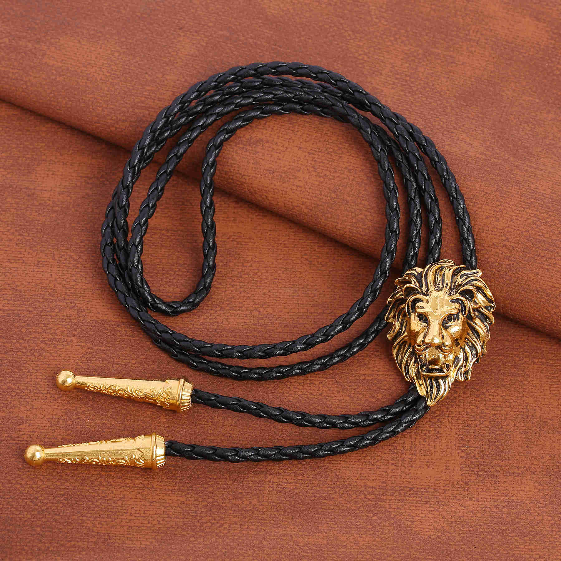 Bolo Ties Retro mode driedimensionale lion king bolo tie mannen en vrouwen lederen touw ketting HKD230719