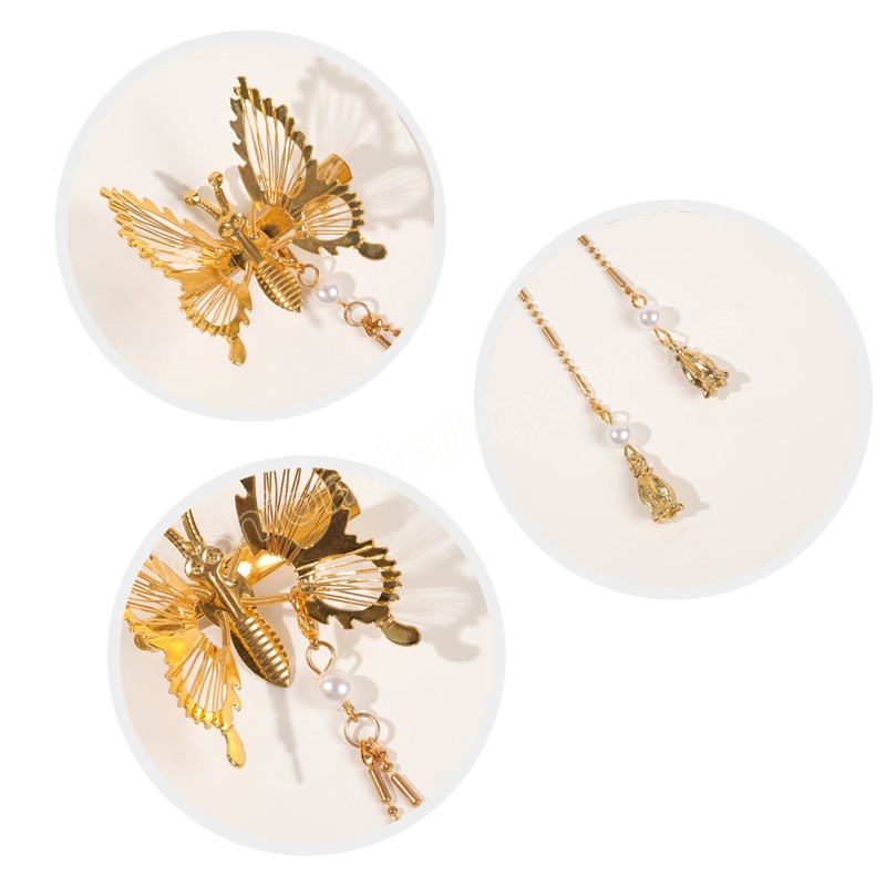 Gold Silver Butterfly Tassel Hairpin Elegant Female Futterfly Side Clip Fjäril