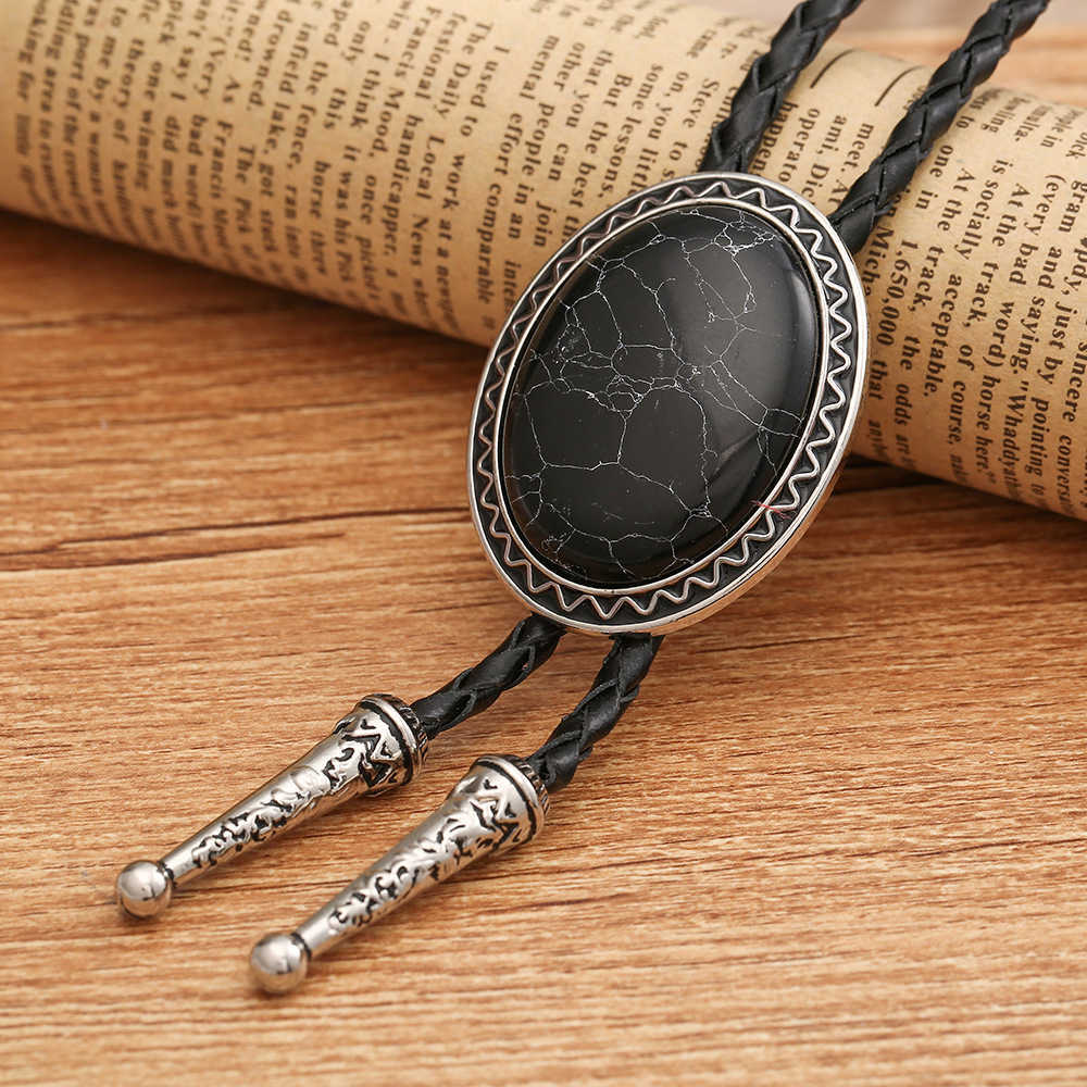 Bolo Ties Western Cowboy Oval Gemstone Corbata para hombres Faddish Europeo y americano Cuero genuino Hide Rope Mujeres Bolo Tie Dropshipping HKD230719