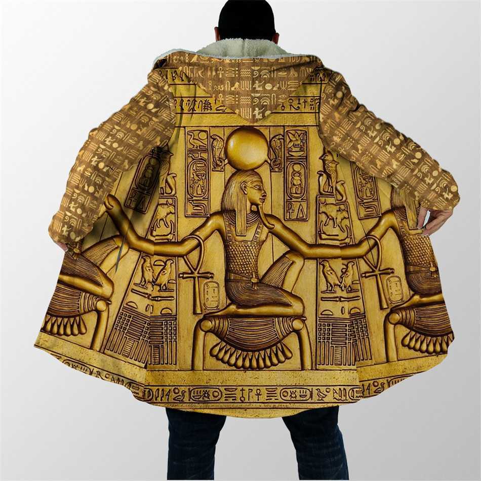 Hommes laine mélanges 2021 hiver hommes manteau egypte ancienne Ankh et symbole impression 3D épais polaire à capuche manteau unisexe décontracté chaud Cape manteau DP13 HKD230718