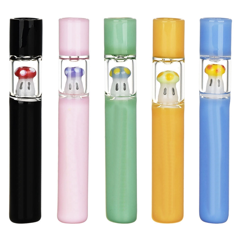 Colorful Thick Glass Pipes Dry Herb Tobacco Mushroom Style Filter Catcher Taster Bat One Hitter Handpipes Mouthpiece Tips Dugout Cigarette Holder Smoking Tube DHL