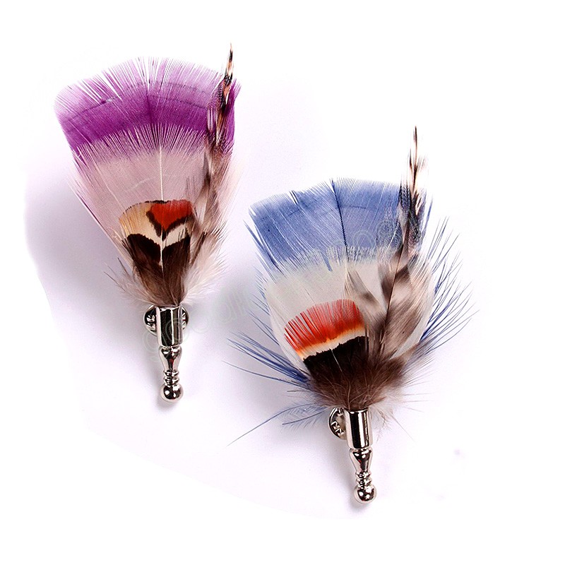 Colorful Feather Brooch Lapel Pins Women Men Fashion Brooches Jewelry Dress Suit Accessorie Wedding Groom Pin Gift